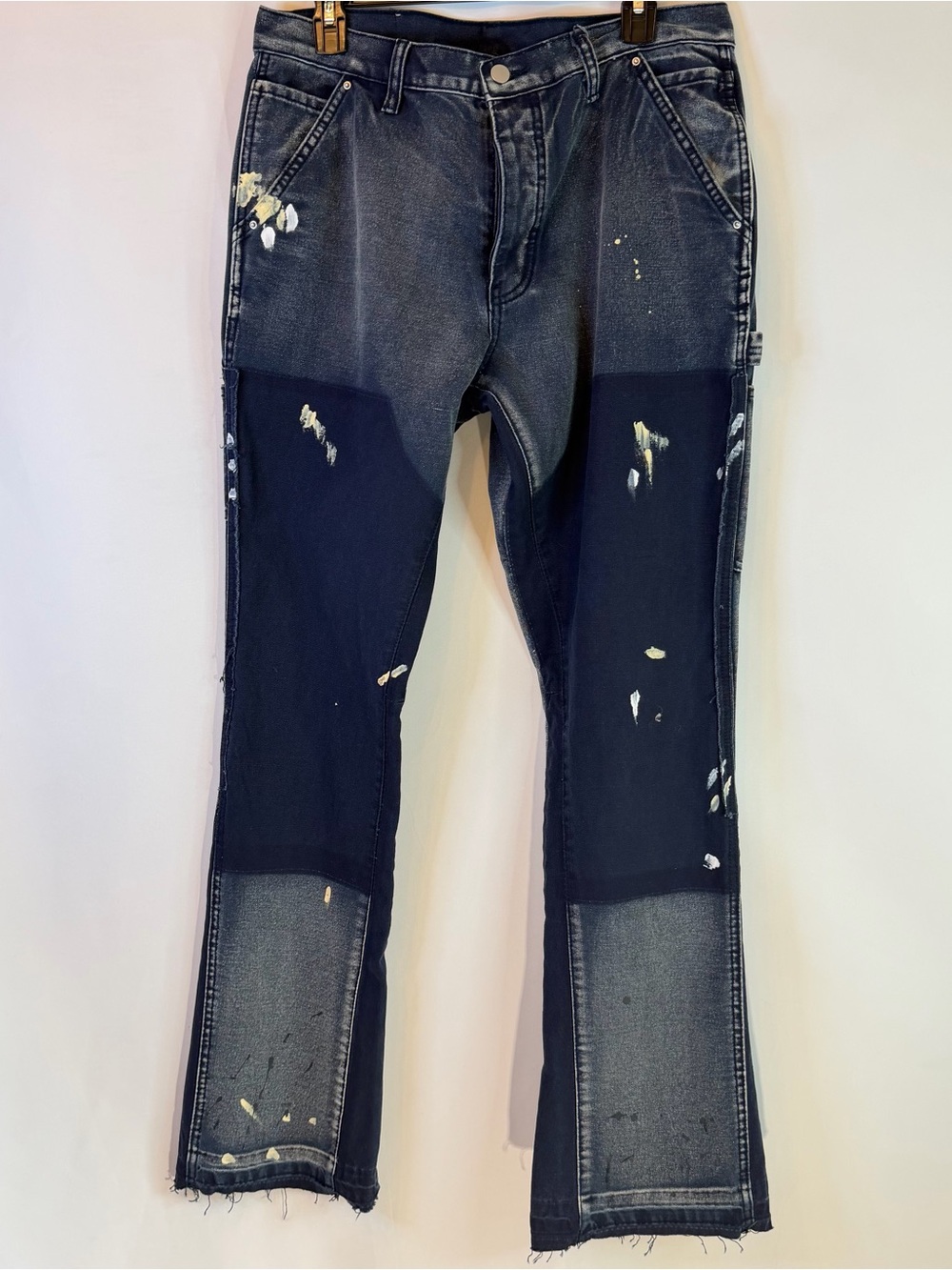 mnml Mens Paint Splatter Jeans Color Block Carpenter Pants Button Fly  33x33